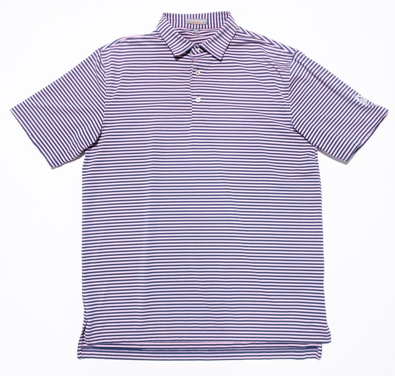 Peter Millar Summer Comfort Polo Medium Men's Shirt Pink Blue Striped Wicking