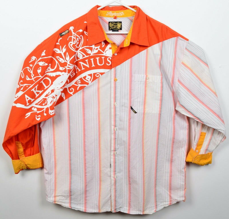 Akademiks Men's 2XL Orange Colorblock Striped 90s Hip Hop Streetwear Shirt