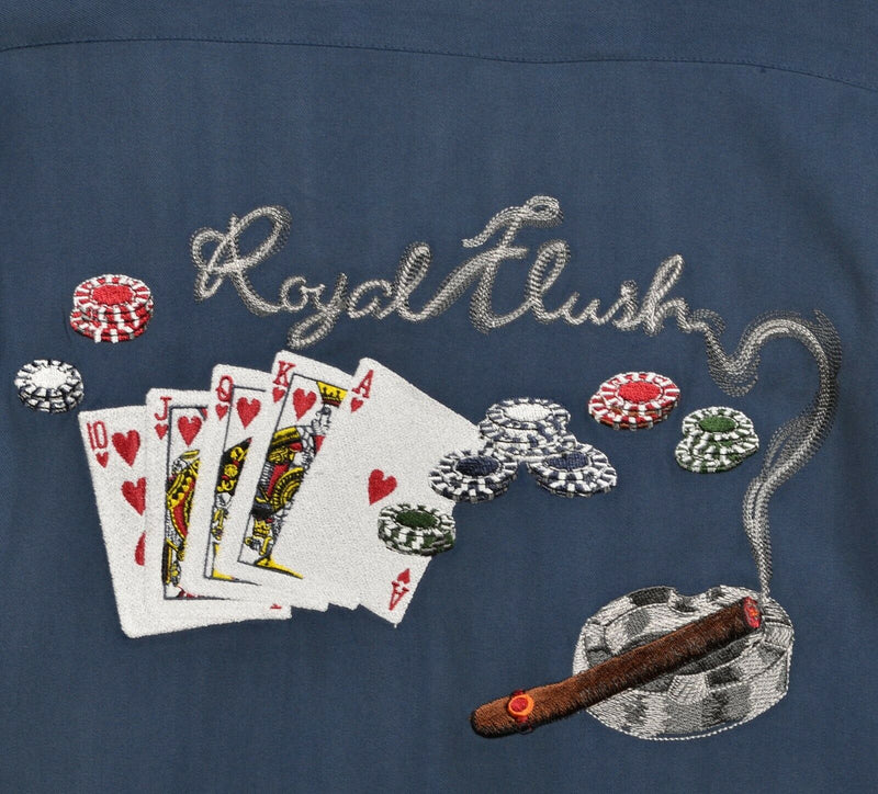 Luau Men's Large Royal Flush Embroidered Poker Gambling Las Vegas Hawaiian Shirt