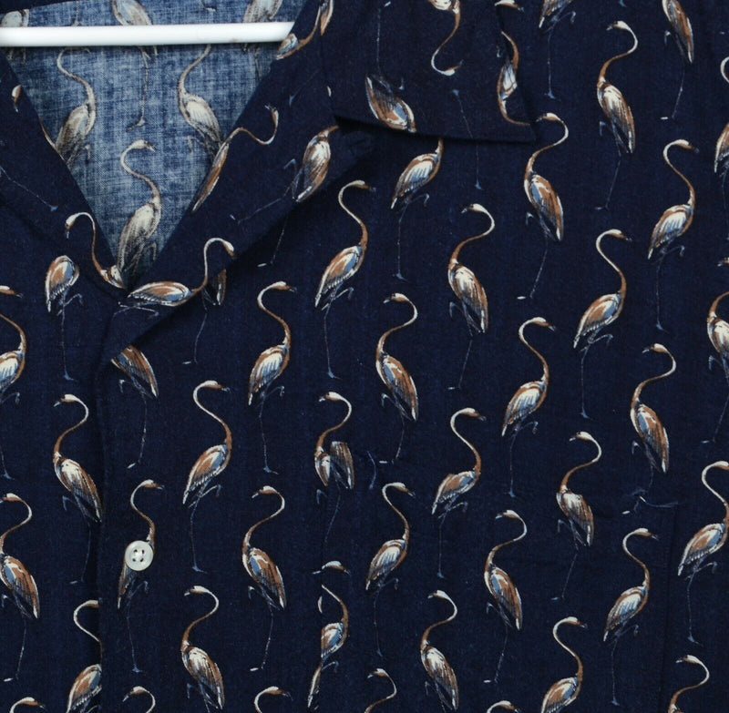 Vtg Polo Ralph Lauren Men's Sz XL 100% Rayon Flamingo Navy Blue Camp Shirt
