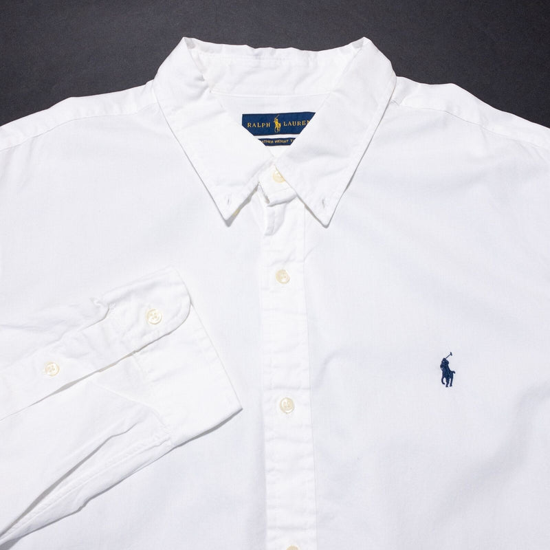 Polo Ralph Lauren Shirt Men's 2XL Solid White Featherweight Twill Button-Down