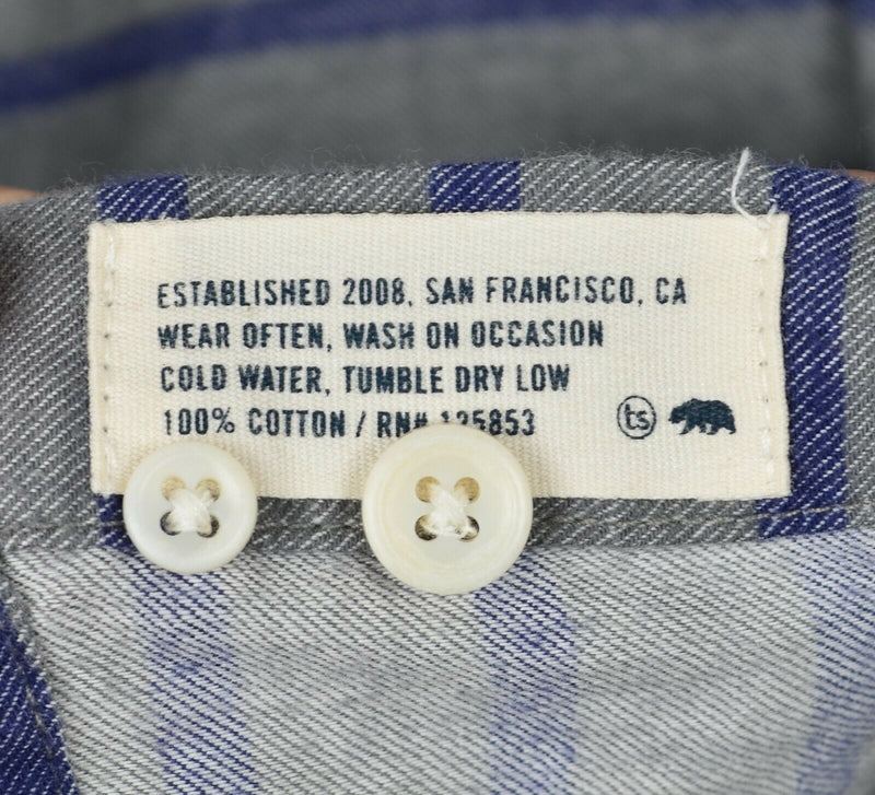 Taylor Stitch Men's 40 (Medium) Gray Blue Striped Button-Front Flannel Shirt