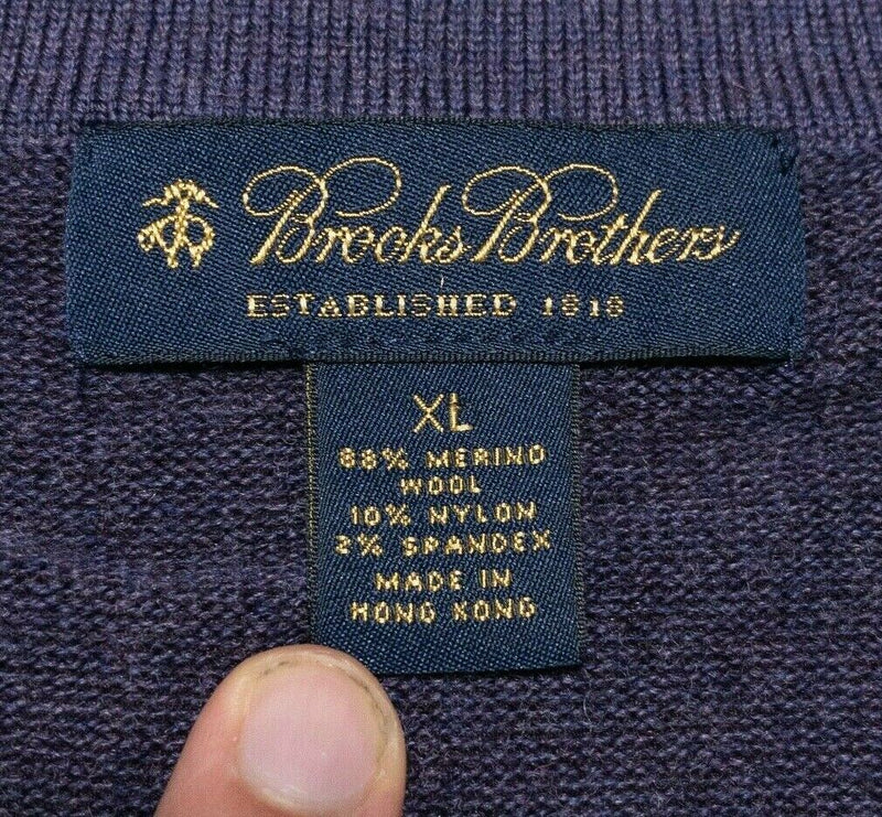 Brooks Brothers Men's XL Merino Wool Nylon Blend Solid Purple V-Neck Sweater