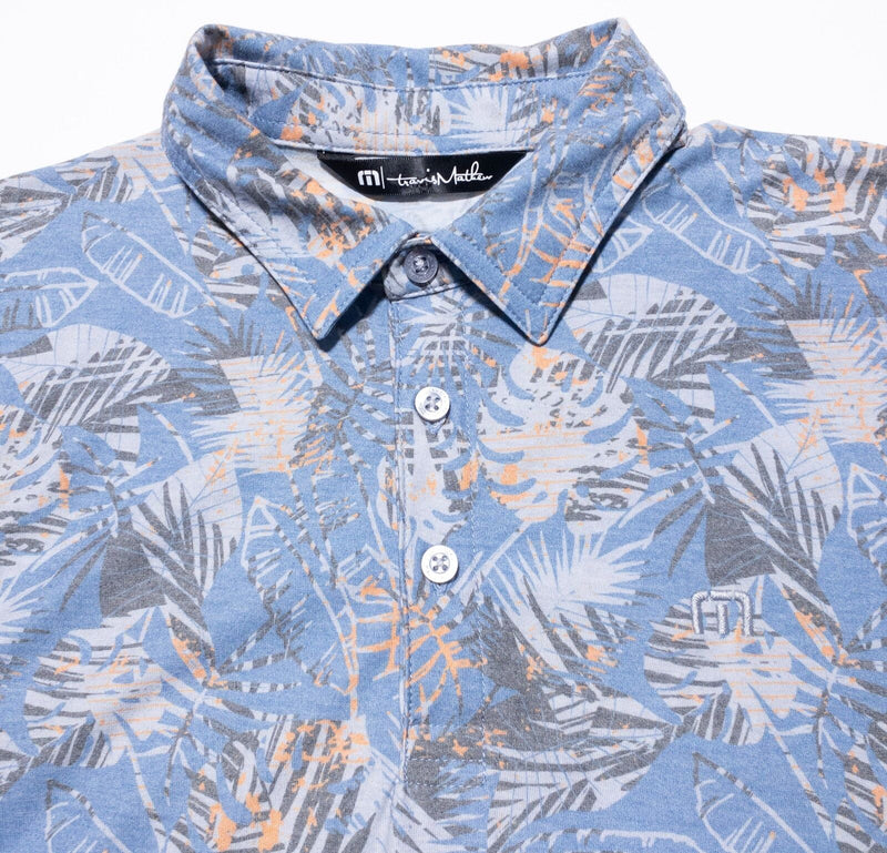 Travis Mathew Golf Polo Shirt Men's Small Floral Palm Blue Short Sleeve Stretch