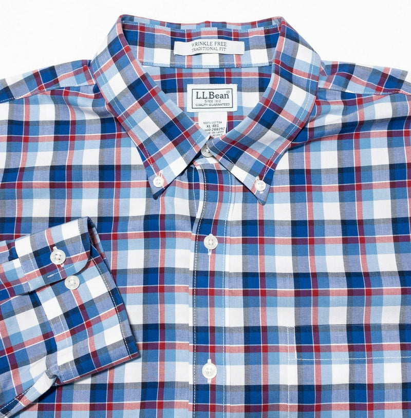 L.L. Bean Men's Wrinkle-Free Kennebunk Sport Shirt Blue Red Check Men's XL