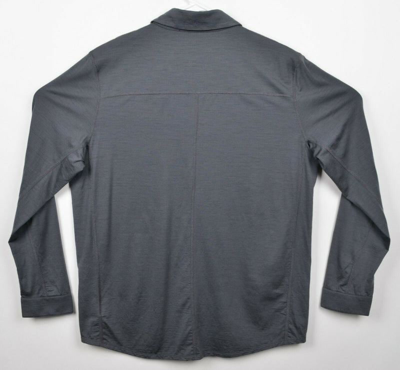 QOR Men's Sz Large Merino Wool Blend Gray Button-Front Hiking Flannel Shirt