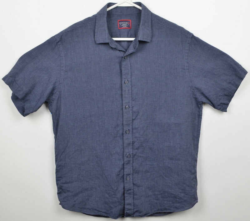 UNTUCKit Men's Medium 100% Linen Wrinkle Resistant Blue Button-Front Shirt