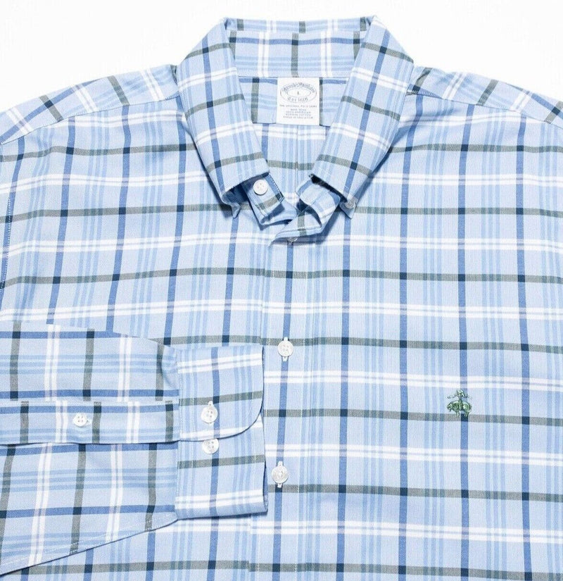 Brooks Brothers Shirt Large Men's Long Sleeve Button-Down Blue Plaid Non-Iron