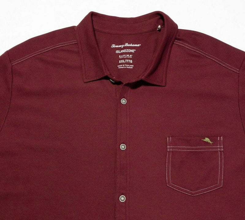 Tommy Bahama Island Zone XXL Men Button-Front Shirt Dark Red Supima Short Sleeve