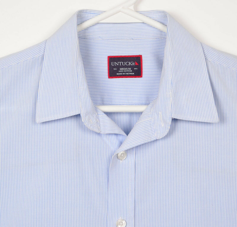 UNTUCKit Men’s Medium Blue White Pinstripe Long Sleeve Button-Front Shirt