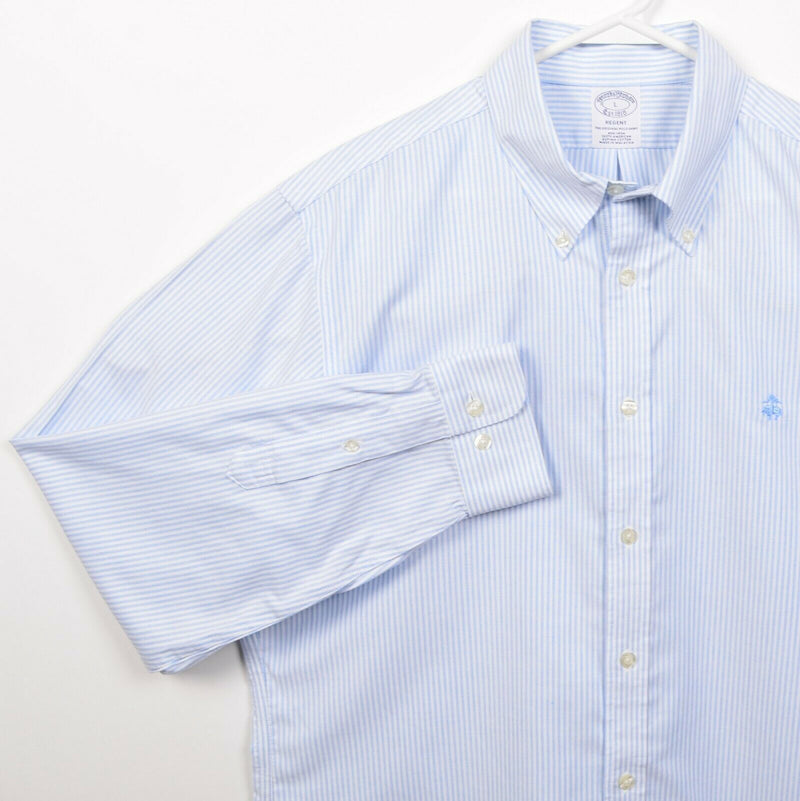 Brooks Brothers Men's Large Blue Striped Non-Iron Regent Logo Button-Down Shirt