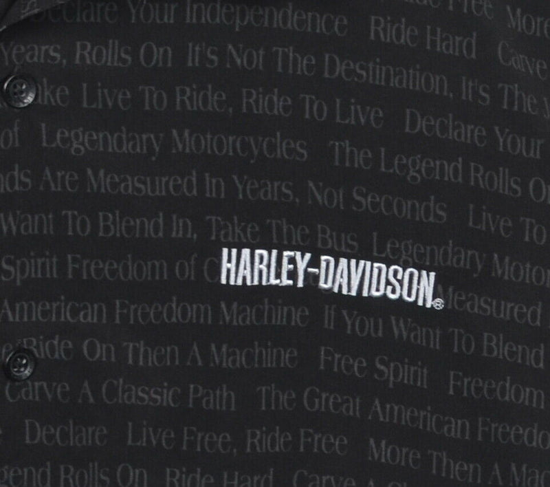 Harley-Davidson Men's Black Embroidered Text Graphic Biker Hawaiian Shirt