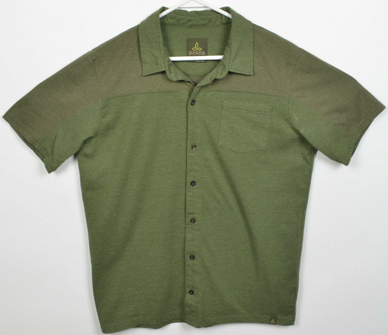 Prana Men's Large Green Organic Cotton Polyester Blend Button-Front Shirt