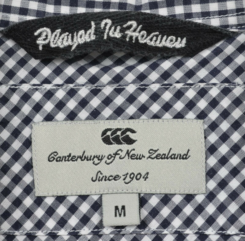 Canterbury New Zealand Men's Medium Navy Blue Gingham Check Button-Down Shirt