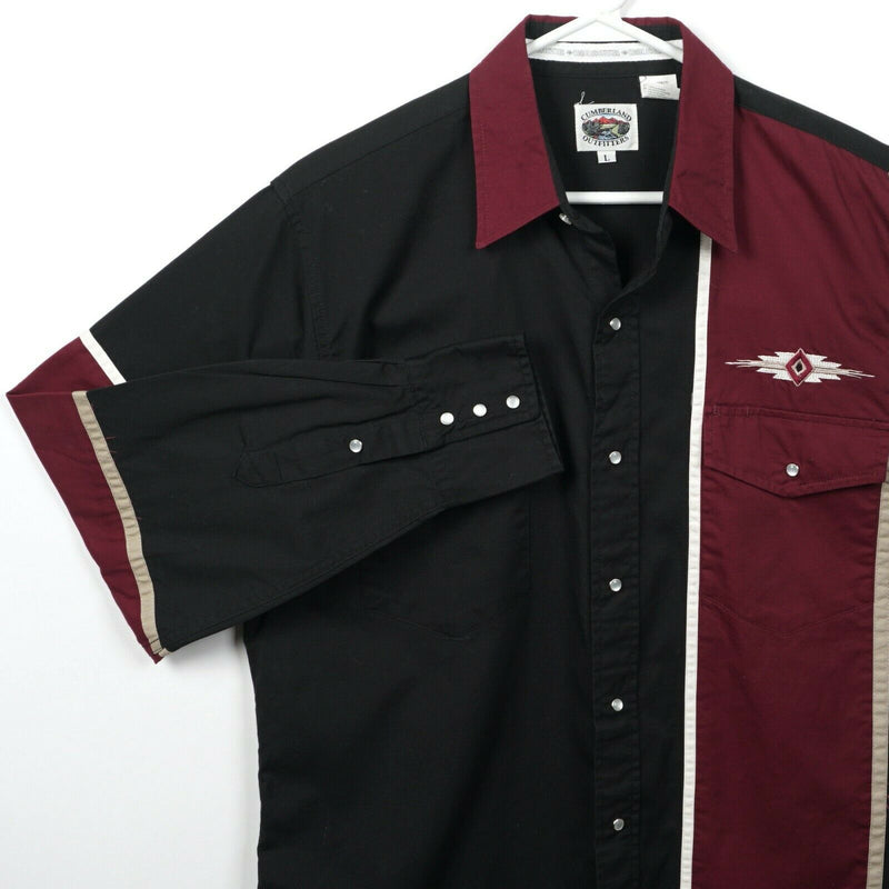Cumberland Outfitters Men Large Pearl Snap Maroon Red Black Aztec Western Shirt