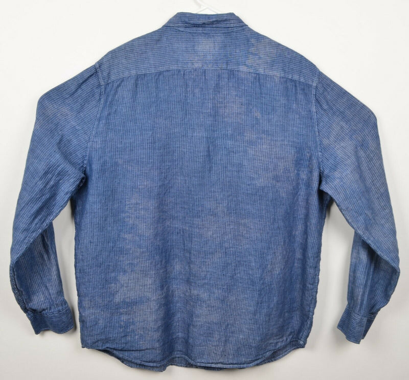 Everlane Men's Sz XL 100% Linen Blue Striped Distressed Button-Down Shirt
