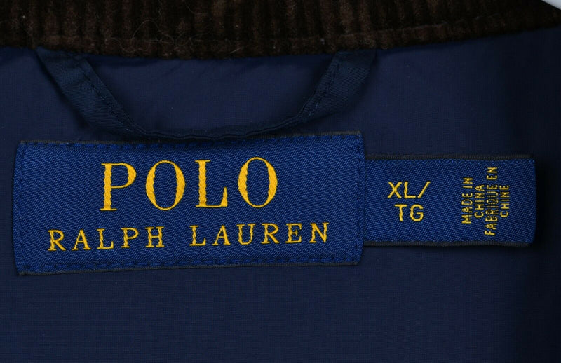 Polo Ralph Lauren Men's XL Diamond Quilted Navy Snap Corduory Collar Puffer Vest