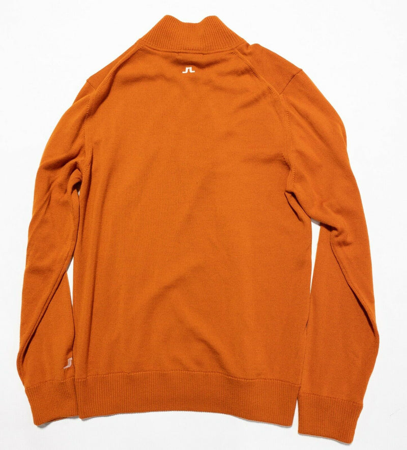 J.Lindeberg Men's Medium Kian Tour Merino Wool Solid Orange Logo 1/4 Zip Sweater