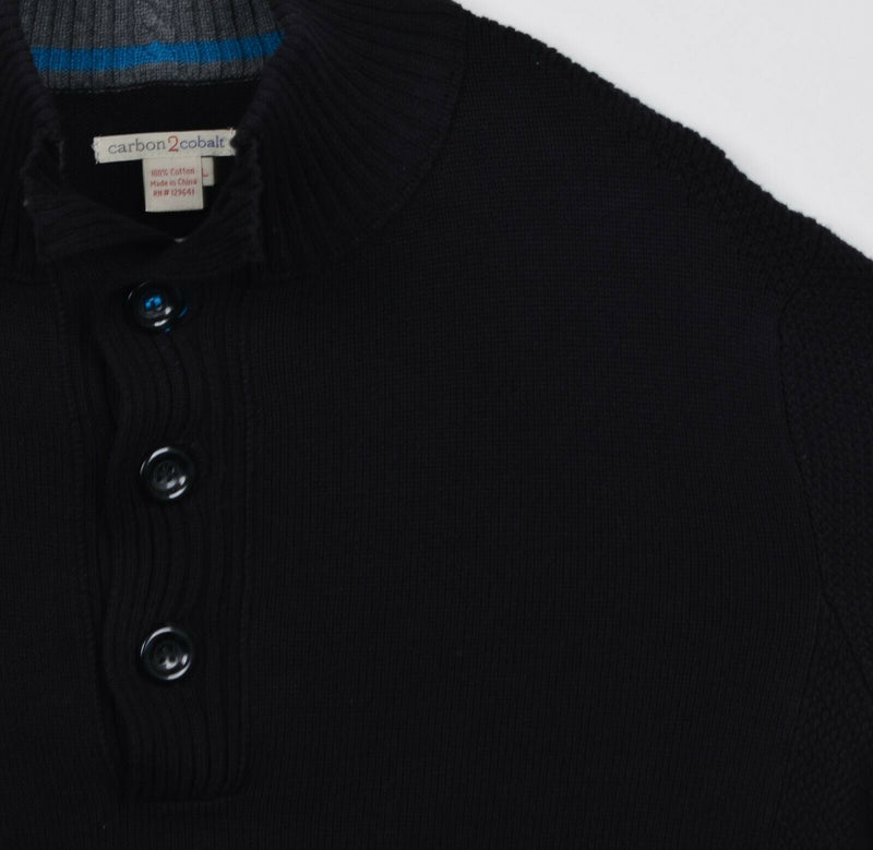 Carbon 2 Cobalt Men's Sz Large Black Ribbed Henley Collar Pullover Sweater