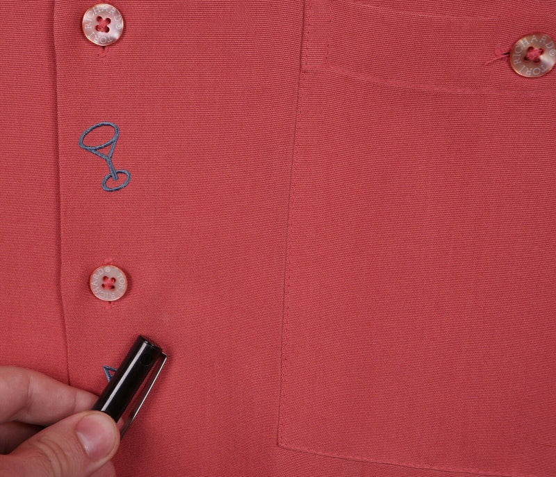 Tori Richard Men's Large 100% Silk Just Chillin' Embroidered Martini Pink Shirt