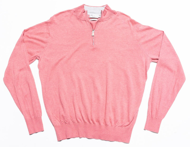 Peter Millar Crown Soft Sweater Men's Large Pink Cotton Silk 1/4 Zip Pullover