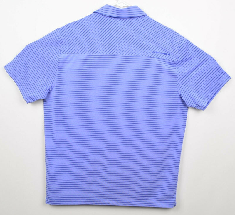 Under Armor Men's Sz Large Loose Purple Blue Striped HeatGear Golf Polo Shirt