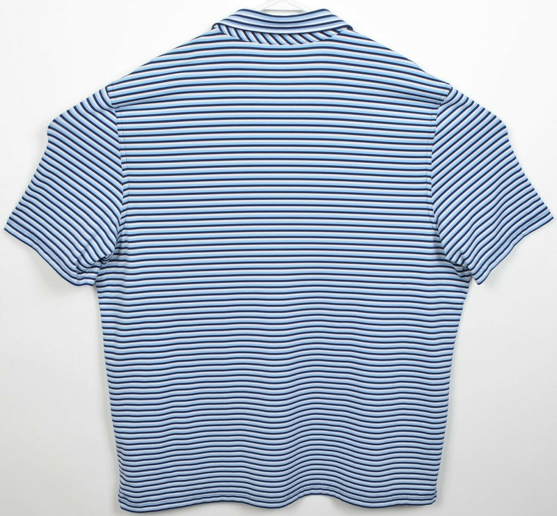 Vineyard Vines Men's XL Blue Striped Whale Polyester Wicking Golf Polo Shirt