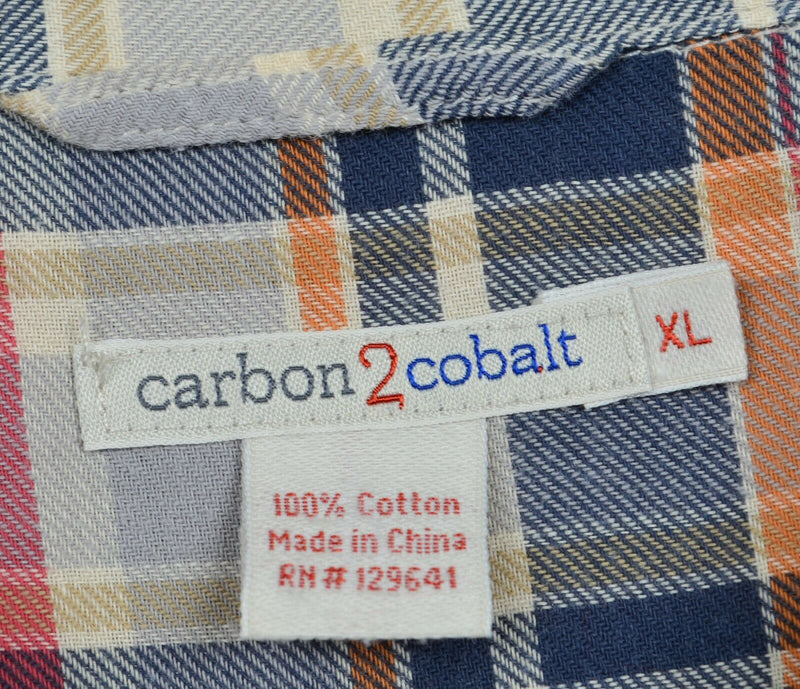Carbon 2 Cobalt Men's XL Multi-Color Plaid Navy Red Orange Flannel Shirt