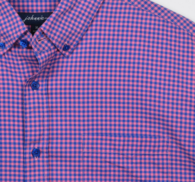 Johnnie-O Men's XL Pink Blue Gingham Check Plaid Long Sleeve Button-Down Shirt