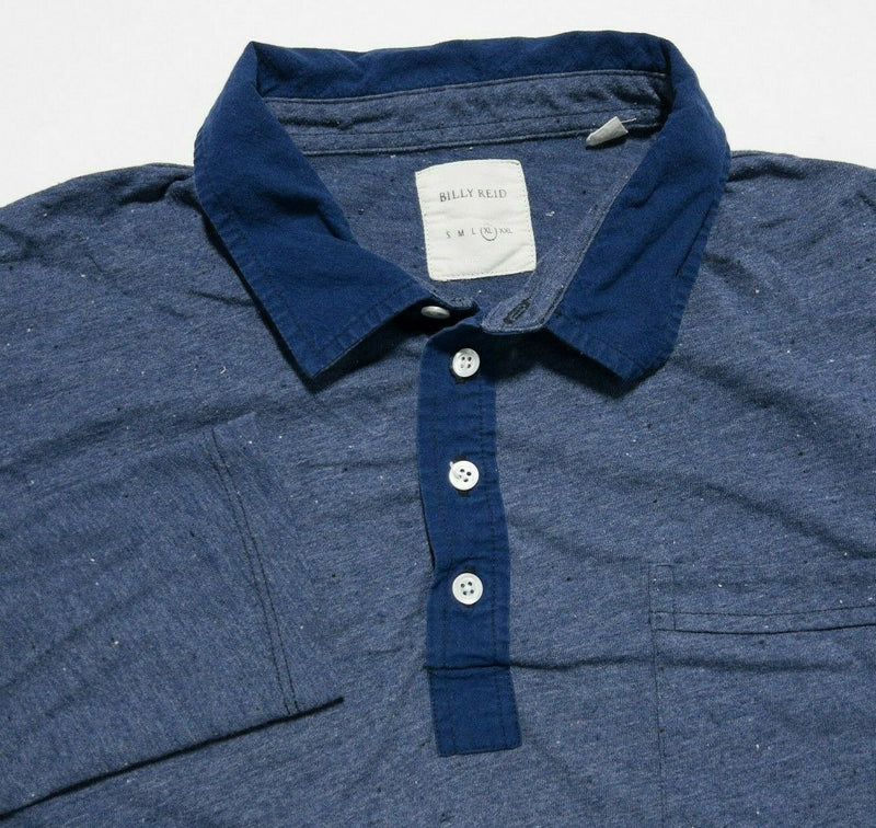 Billy Reid Men's XL Blue Speckled Cotton Poly Blend Collared Pocket Polo Shirt