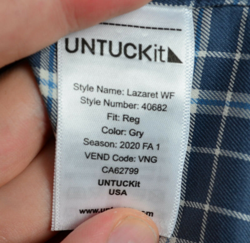 UNTUCKit Wrinkle Free Men's XL Navy Blue Plaid Lazaret Button-Down Shirt