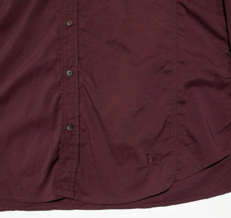 REI Hiking Shirt Button-Up 2XL Vented Men's Long Sleeve Mesh Maroon Purple