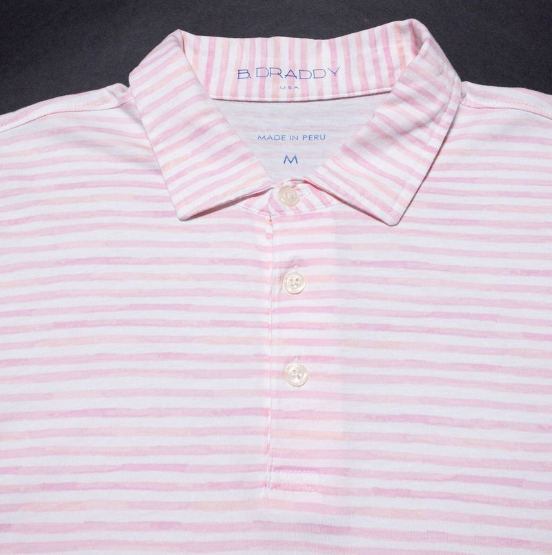 B. Draddy Polo Medium Men's Shirt Pink White Striped Golf Preppy