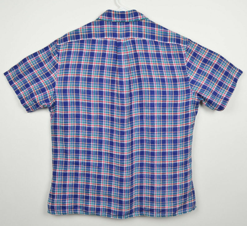 Polo Ralph Lauren Men's Sz Medium Sea Soft Linen Blue Plaid Button-Down Shirt