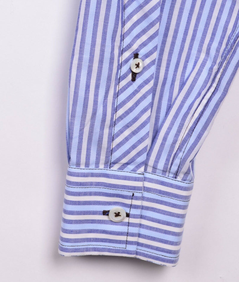 Billy Reid Men's Sz Large Blue White Striped Made in Italy Pocket Shirt