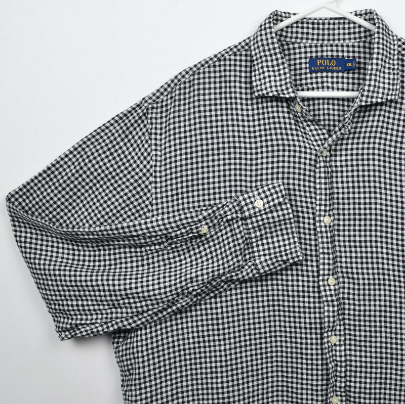 Polo Ralph Lauren Men's 2XL Black White Check 100% Linen Button-Front Shirt