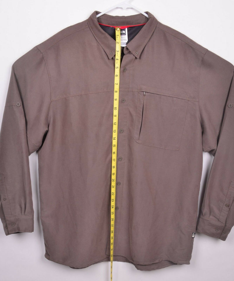 North Face Men's Sz 2XL Brown Hiking Modal Polyester Roll Tab Sleeve Shirt