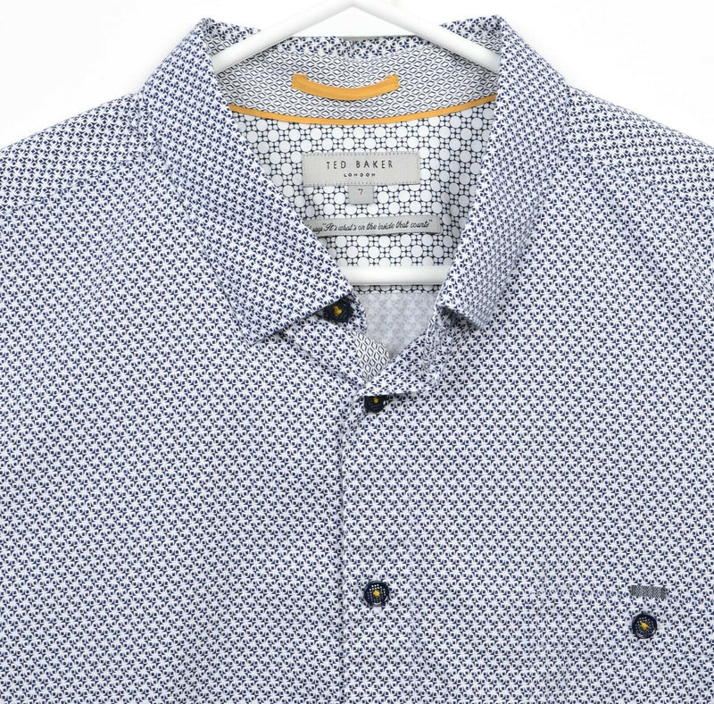 Ted Baker London Men's 7 (3XL) Navy Blue White Geometric Button-Down Shirt
