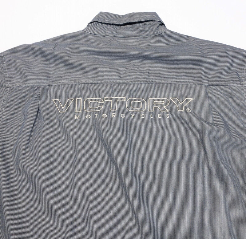 Victory Motorcycles Pearl Snap Shirt 2XL Men's Gray Pinstripe Embroidered 106