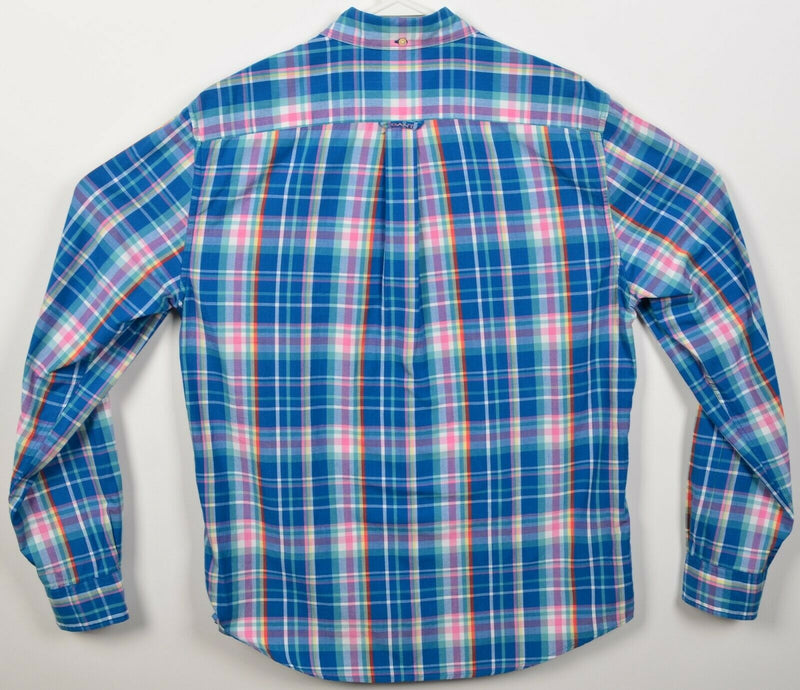 GANT Men's Medium Regular Fit Birdie Madras Blue Pink Plaid Button-Down Shirt