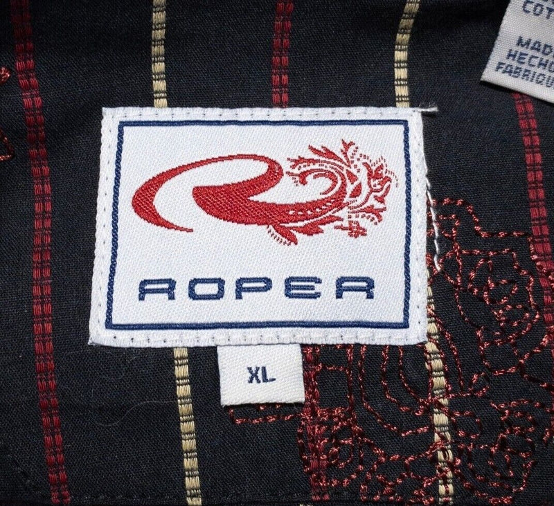 Roper Pearl Snap Women's XL Western Shirt Embroidered Black Stripe Diamond