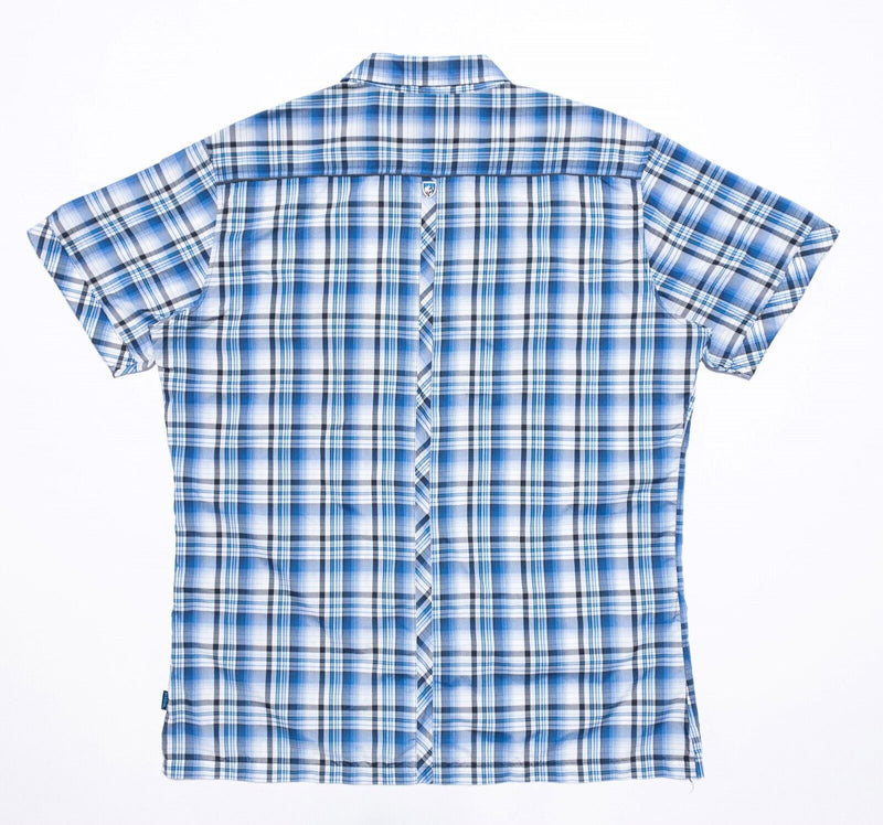 Kuhl Pearl Snap Shirt Large Men's Eluxur Blue Plaid Hiking Outdoor Western