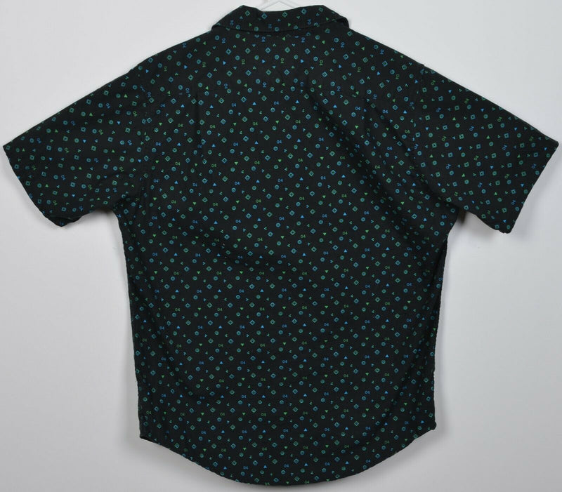 Fourstar Men's Medium Geometric Print Blue Green Diamond Button-Front Shirt