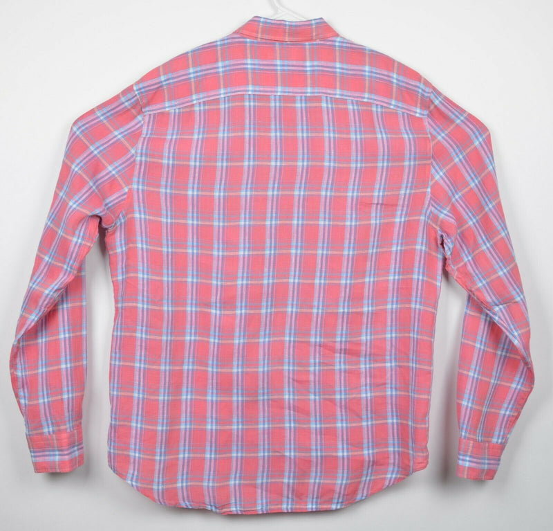 Faherty Men's XL 100% Linen Pink Blue Plaid Long Sleeve Button-Front Shirt