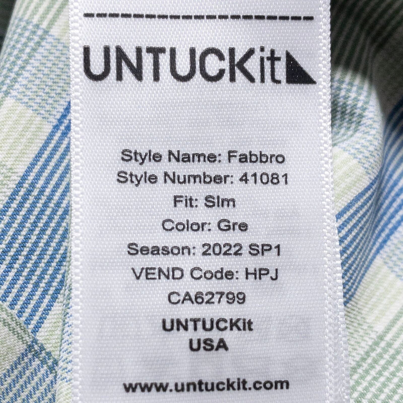 UNTUCKit Performance Shirt Men's Small Slim Fit Wicking Stretch Check Green Blue