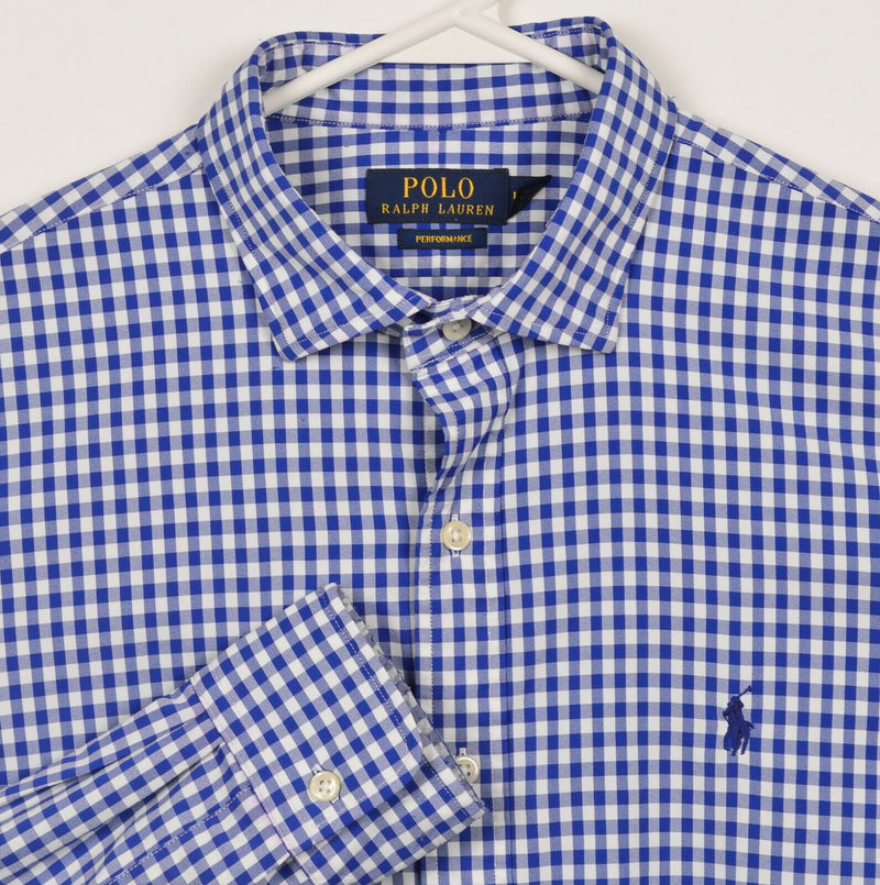 Polo Ralph Lauren Performance Men's Large Blue Check Wicking Nylon Button Shirt