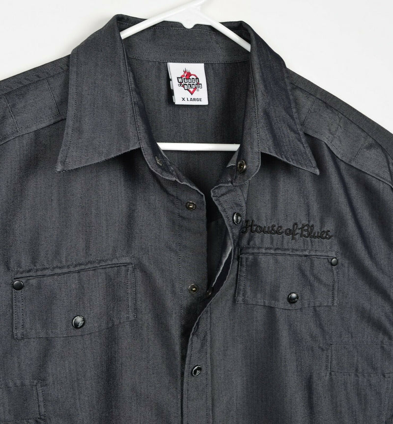 House Of Blues Men's XL Snap Front Embroidered Shiny Gray Rockabilly Shirt