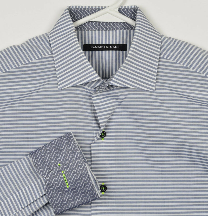 Hammer Made Men's 39/15.5 (Medium) Flip Cuff Gray Striped Button-Front Shirt