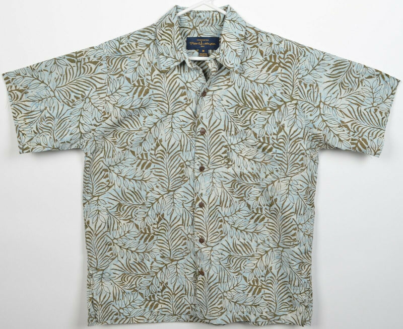 Pete Huntington Men's Medium Blue Green Floral Leaf Handcrafted Hawaiian Shirt