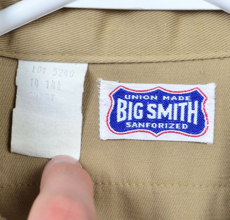 Big Smith Sanforized Men 14-14.5 (Small) Union Made Beige Vintage 70s Work Shirt